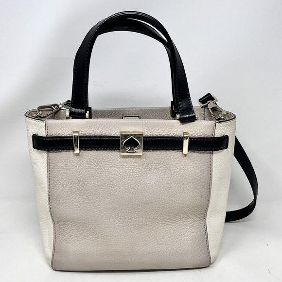 Kate Spade Houston Street  Taupe‎ Cream Two Tone Handbag Black / Silver Accent - Picture 1 of 14